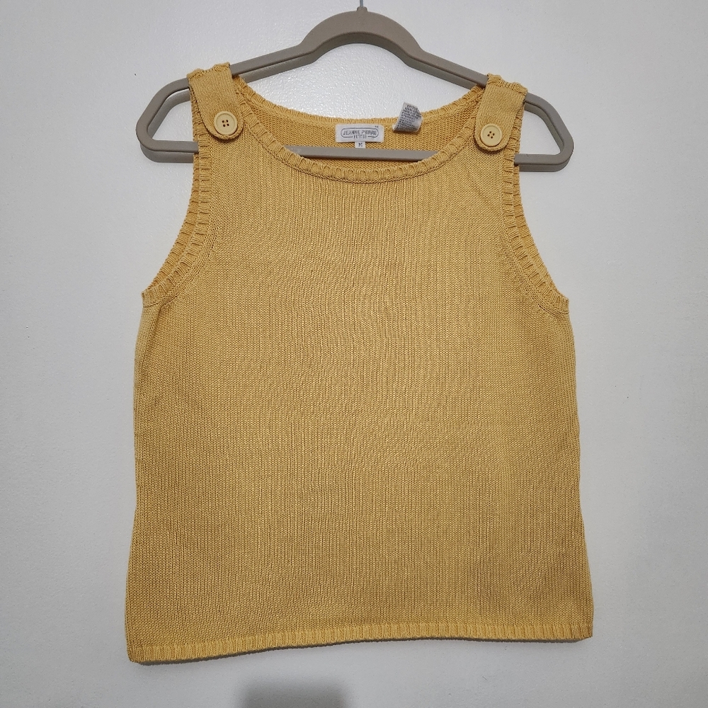 Jeanne Pierre Medium Petite Primary Yellow Sleeveless Sweater Button Shoulder